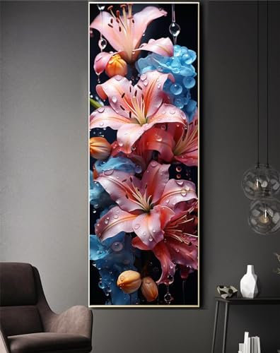 Diamond Painting Lilie Diamant Painting Bilder Kinder,5d Diamanten Painting Erwachsene Runde Steine Cross Stickerei Malerei Kits,diy Set Crystal Diamant Stickerei Painting für Wand Dekor 50x150cm-y346