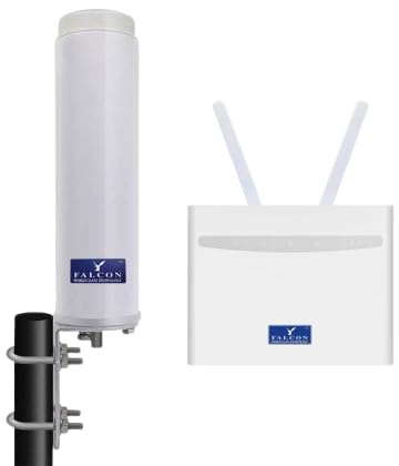 Falcon Rural 4G LTE Antenna - WiFi Booster Outdoor Antenna, WiFi Router with 300 Mbps Download, 50 Mbps Upload, Hotspot, Unlocked, Ethernet, Up to 32 Devices simultaneously, Streaming IPTV, 4x LAN