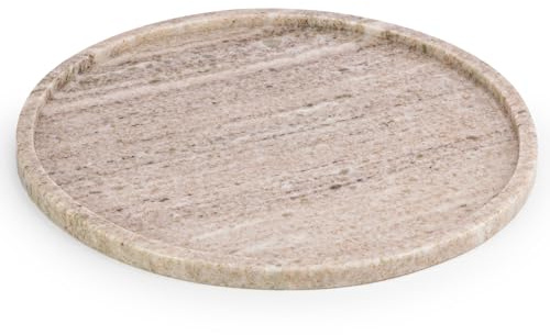 EHC Natural Marble Bathroom Vanity Tray - Decorative Candle Tray, Countertop Sink Storage Organiser for Cosmetic, Perfume, Home Decor - Round, Natural, 26 x 26 x 1 cm