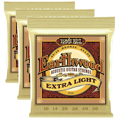 Ernie Ball Earthwood Extra Light Akustik-Gitarrensaiten, 80/20-Bronze, Stärke 10-50 (Packung mit 3)