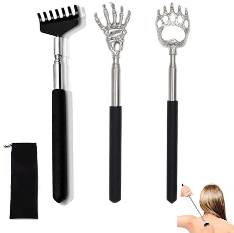YQBFTC 3 rascadores de espalda extensibles, barra telescópica de acero inoxidable para rascar la espalda y la cabeza, alivio inmediato de la picazón, regalo extensible para hombres y mujeres