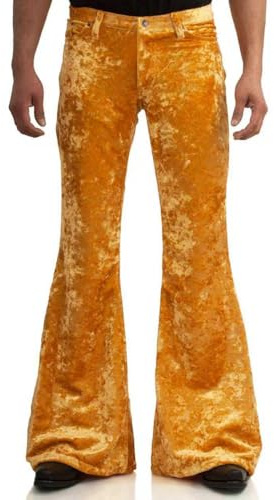 EVEDESIGN Mens Bell Bottom Velvet Pants 60s 70s Disco Outfits for Men Vintage Flared Jeans Gold
