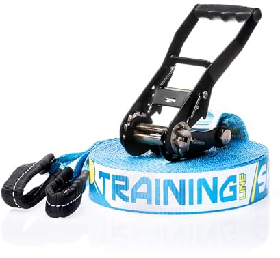 SPIDER SLACKLINE - Kit Training Line per allenamento ed equilibrismo - Fettuccia da 18 mt con cricchetto, protezioni albero, sling bag e proteggi cricchetto - Per principianti