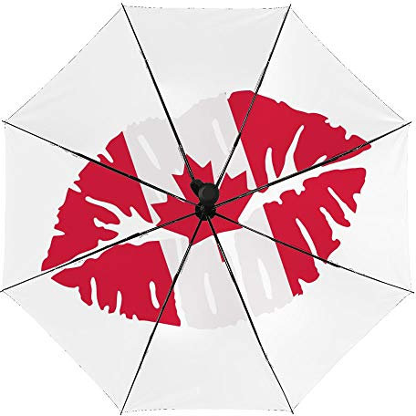 KWQDOZF Automatischer Reise-Regenschirm mit kanadischer Flagge, kompakt zusammenklappbar, wasserabweisend, Golf-Regenschirme, UV-Schutz, leichter Regenschirm