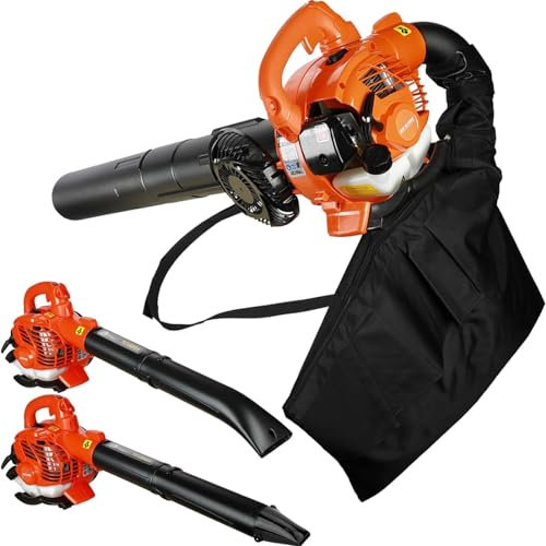 mufsceku Soplador de hojas de mano de 424 CFM, soplador de hojas y aspiradora a gas de 2 tiempos, soplado y succión de doble propósito, sopladores de jardín con bolsa de recogida para limpiar hojas,