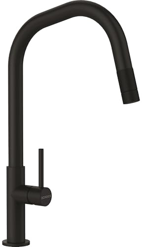 SCHOCK Wasserhahn Küche Talinos Schwarz | Küchenarmatur mit herausziehbarer Brause für Spülbecken und Waschbecken | Hochdruck Armatur Küche passend für Einbauspüle und Küchenspüle mit Mischbatterie