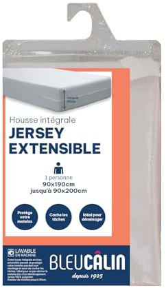 Bleu Calin Rénove Matelas Élastique, Protège-Matelas Extensible, Housse Intégrale avec Fermeture à Glissière, Alèse 1 Personne, 90x190 cm