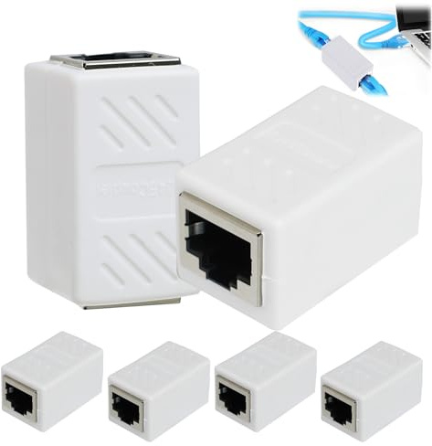 FunWorth 6 pièces Coupleur RJ45 Cat7, Connecteur D'Extension de Câble LAN, Adaptateur RJ45 Connecteur Femelle-Femelle Blindé avec Câbles Cat5, Cat5e, Cat6, Raccord Haut Débit (Blanc-6 pièces)