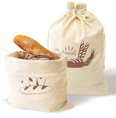 Sac à pain, 2 sacs à pain pour pain fait maison, sacs de rangement de pain réutilisables, sacs à pain avec cordon de serrage pour garder le pain frais, sac à pain en lin pour pain grillé (31 x 39 cm)