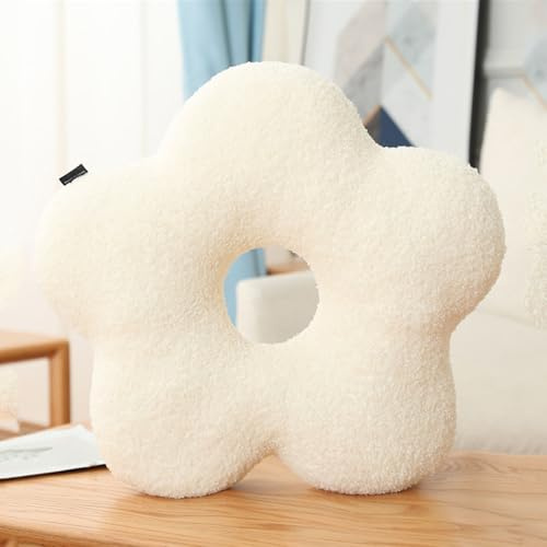 Chickwin Süße Blumenkissen, Blumenboden Kissen Blumenförmiges Plüsch Weiches Blumen Kissen Aesthetic Kawaii Blumenform Kissen für Zimmer Hause Sofa Dekoration (45x45CM,Weiß)