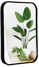 ZYGNHMO Aluminum Metal Framed Mirror with Rounded Corners, Rust Resistant, Wall Mounted Mirror for Bedroom or Living Room,Vertical or Horizontal Hanging (Black, 11.8x15.7inch)