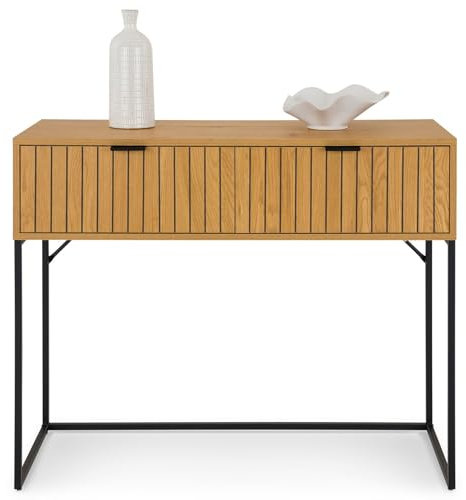 IDIMEX Konsolentisch SELO mit 2 Schubladen in Wildeiche Dekor - Flurtisch, Schubladenfront mit Rillen Design. Flurmöbel, Dielenmöbel, Kommode aus MDF & Metall