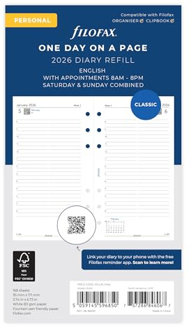 Filofax Personal Tag pro Seite, 5-sprachiger Terminplaner 2026, 26-68442