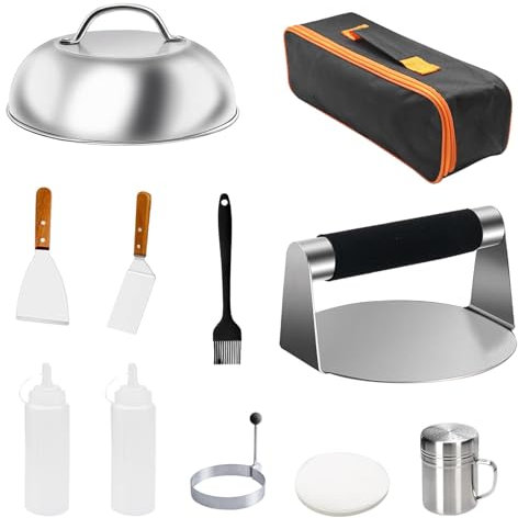 Smashed Burger Kit, 10 PCS Burger Smasher Press Set Stainless Steel, BBQ Tools Set Burger Making Tools for Flat Top Grill Cooking, Beef Burger and Teppanyaki Bbq Cooking
