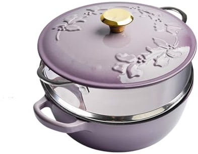 STHOYN L'émaillé du Cocotte Fonte avec Couvercle, Cuisinière À Cocotte en Fonte pour Cuisson en Fonte Émaillée Ustensiles De Cuisine(Purple,2.8L+Steamer)