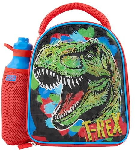 Polar Gear Dino T-Rex Insulated Kids Lunch Bag Holder and 600ml Water Bottle, Polyester, 600 milliliters, Red