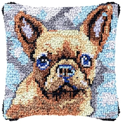bositigo Dog Latch Hook Pillow Kit for Adults & Kids, DIY Pre-Printed Canvas Craft, 17x32 Inch Decorative Cover for Sofa Cushions, Bedroom Decor (Dog Pattern 16)