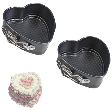 QhgPnt 2pcs 4 Inch Cake Tin, Heart Cake Tin, 11 Cm Mini Cheesecakes Tins Baking Pan, Non Stick Spring Form Heart Shaped Cake Tins, Cheesecake Tin with Removable Base for Baking, Cooking
