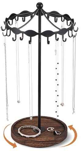 Lolalet Porte Collier Rotatif, avec 26 Crochets Métal, pour Tous Type de Colliers -Noir