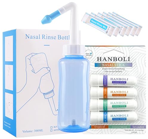 Nasendusche Set, mit 40 Beutel Nasenspülsalz, Nasenspülkanne zur Nasenreinigung und Nasenspülung, mit 4 Stück Nasal Stick,Minze-Aromatherapie-Naseninhalator, Nasal Tragbare Nasal Stick