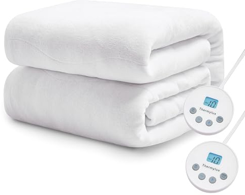 Thermylux Electric Mattress Pad Queen Size Quilted Wave 10 Heat Settings & Dual Control with 12 Hour Auto Off,Deep Pocket Fits up to 18,Coral Fleece Bed Warmer,ETL Certified Machine Washable,60x80