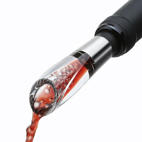 ELMWAY Accessoire de vin – Aérateur de vin verseur pour bouteilles en liège et bouteilles à bouchon à vis, améliore la saveur et le versement anti-goutte, accent élégant en acier inoxydable – Argent