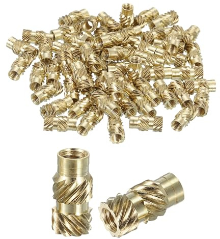 sourcing map Rändelmuttern, 130 Stück, M2,5 x 8 mm Länge x 4 mm Außendurchmesser, 3D-Druck, Messingmuttern, Innengewindeeinsätze, Messing, Heizsatz, Einbettungsmutter