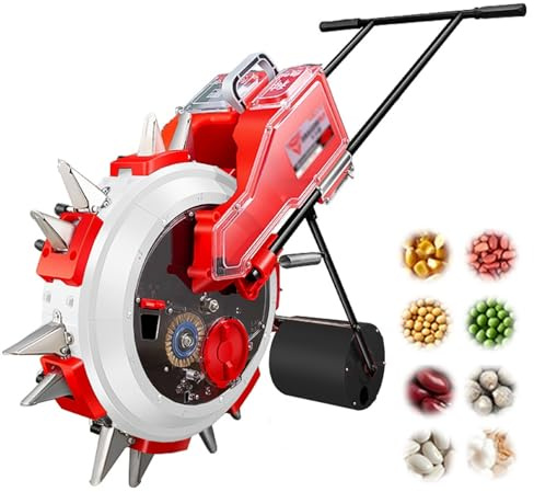 WhamtL Garden Seeder Accurate Planting Manual Seeder Fertilizer Applicator, Hand Push Garden Seeder Roller Seeding, Adjustable Seed Depth Corn Planter for Gardener(7 Nozzles)