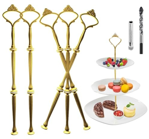Trsnzul Etageren Stangen Set, Gold Etagere Bausatz Etagere Etagen Etageren Stäbe Etagere Bausatz Stange für Etagere Metallstangen für Etagere (mit Bohrer, Krone, Gold, 5 Pack)