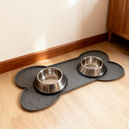 Silikon-Futtermatten für Hunde und Katzen,Wasserdicht Haustier Fütterung Matte,Anti-Rutsch-Tiernapf Matte,Lebensmittelechte Silikon-Futtermatte Napfunterlage,Hundeabdrücke Napfunterlage