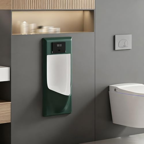 Yidlkecqey Urinario automático de cerámica de Pared con Sensor Inteligente y Descarga, Apto para hoteles, restaurantes, escuelas y baños públicos.(Green)