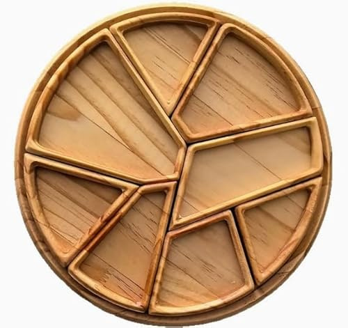 Vassoio da portata in legno con 8 scomparti per fette, piatto rotondo per antipasti, per pizza, pane, snack, salumi, esposizione di alimenti, feste e uso in cucina