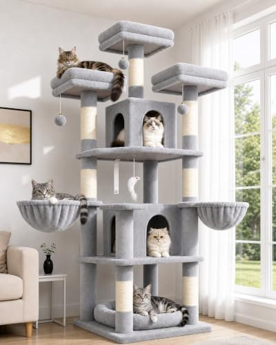 Globlazer F68B Kratzbaum mit 3 Sitzstange 2 Höhle Katzenbett für 2/3 Katzen