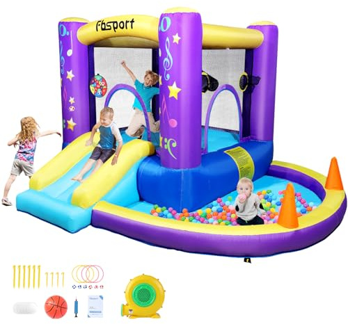 FBSPORT hüpfburg Outdoor mit gebläse hüpfburg mit Wasserrutsche Indoor, hüpfburgen Kinder Kinder Bounce Castle mit Ball Pit Pool, Basketball Reifen, Dart Spiel