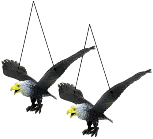Esca per gufo - Esca per falco realistica di grandi dimensioni da 2 pezzi, modello di aquila in PVC sospeso per tenere lontani gli uccelli
