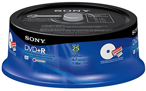 Sony 25DPR47PP DVD+R Recordable and Ink-Jet Printable (25 Disc Spindle)