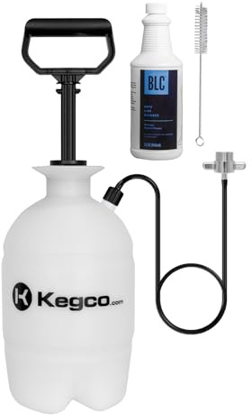Kegco Deluxe Hand Pump Pressurized Keg Beer Cleaning Kit with 32 Ounce National Chemicals Beer Line Cleaner,Black (Packaging of cleaning solution May Vary),White