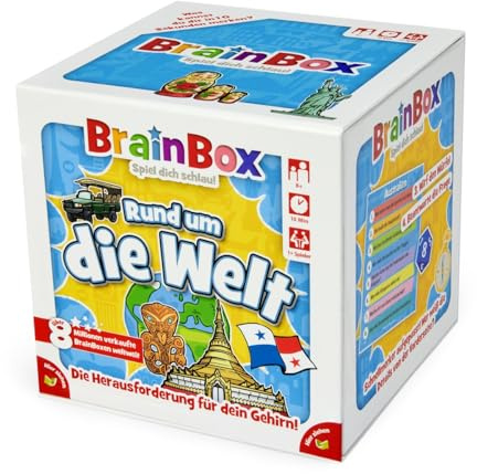 Brain 2094901 Box 94901 Rund um die Welt, Lernspiel, Quizspiel für Kinder ab 8 Jahren, weiß