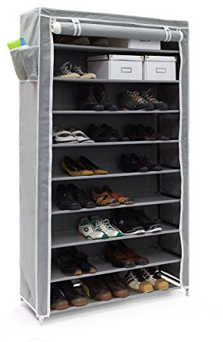 Relaxdays Scarpiera Valentin 161 X 88 X 30 cm, con Rivestimento in Stoffa, 10 Ripiani Scarpiera con Chiusura Lampo per Polvere, Supporto per 45 Paia di Scarpe Moderno 161 X 88 X 30, Grigio