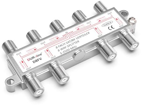 DUR-line SAT & BK-Verteiler - 8-Fach Splitter - voll geschirmt - Unicable & HD tauglich - für Sat-Anlagen DVB-S2 - BK, UKW, DC-Durchlass, TV Antennen