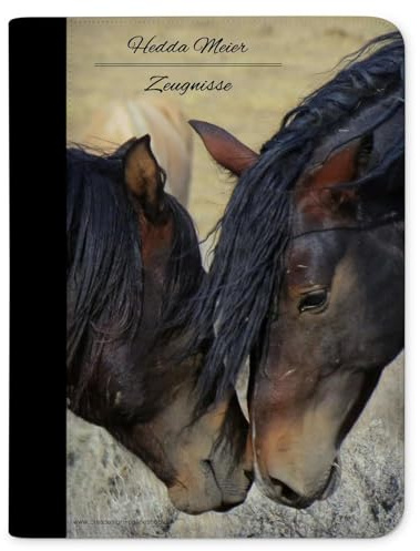 CreaDesign Zeugnismappe A4 mit Namen personalisiert – Paint Horses – für Mädchen – Dokumentenmappe Schule ohne Klarsichthüllen