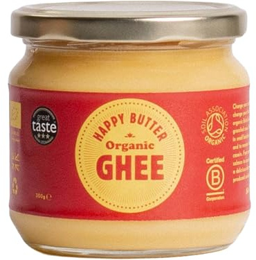 Happy Butter | Organic Ghee 300g – Grass-Fed British Clarified Butter | Lactose & Casein Free | Rich in Vitamins A,D,E & K | Award-Winning Organic Ghee for Cooking, Baking & Bulletproof Coffee |