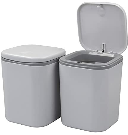 Dynko 2-pack Plastic Desktop Garbage Bin, Mini Trash Can (Grey)