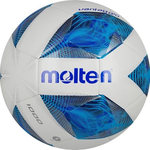 Molten Vantaggio 1000 Fußball | Superior Training Übungsball | strapazierfähiges TPU | Größe 4 - für Jungen und Mädchen im Alter von 9 bis 14 Jahren | Warnschutz-Design mit Blauer Flamme