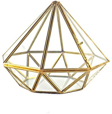 Buwei Handgefertigtes goldenes offenes Glas geometrisches Terrarium Messing Diamant Sukkulenten Farn Moos Pflanze Display Container Balkon Klein Pla