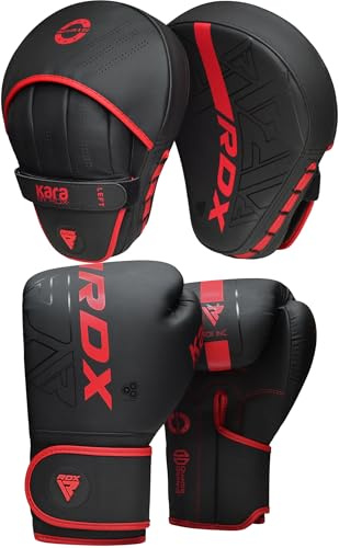RDX Boxhandschuhe und Pratzen Set, Kampfsport Handpratzen, Muay Thai Boxpratzen Mitts, MMA Training Boxen Pads, Sparring Schlagpolster, Kickboxen Schlagkissen, Haken und Jab Boxpads