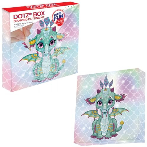 DIAMOND DOTZ DBX.010 - Original 5D Diamond Painting Set DOTZ BOX Ariel der Baby Drache, Kreativset mit 1635 Diamant Mosaiksteinen, Malset ca. 22 x 22 cm, DIY Komplettset für Kinder ab 8 Jahren, Türkis