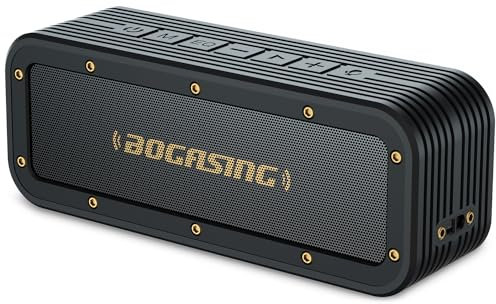 BOGASING Bluetooth Lautsprecher M4 Tragbarer Musikbox, IPX7 Wasserdicht, 40W Stereo Sound mit Dualen Bass-Treibern, Kabelloser Lautsprecher Boxen Bluetooth Box, TF-Karte, AUX, für Draußen Handy PC TV
