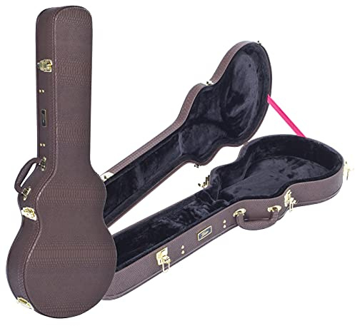Fame Singlecut Gitarrenkoffer, Braun, Wetterfest, Stabil, Polsterung, Großes Zubehörfach, Robuste Metallschnallen, Ideal für E-Gitarren, Snakeskin-Optik, Innenmaße 53x32x24x103x26.5 cm
