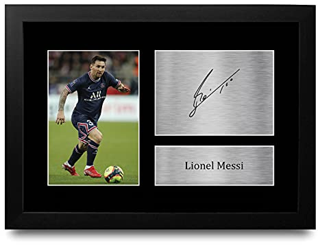 HWC Trading Lionel Messi Paris Blue and Reds Geschenke Gedrucktes Signiertes Autogramm Foto für Fußball Anhänger and Fans - A4 Gerahmt